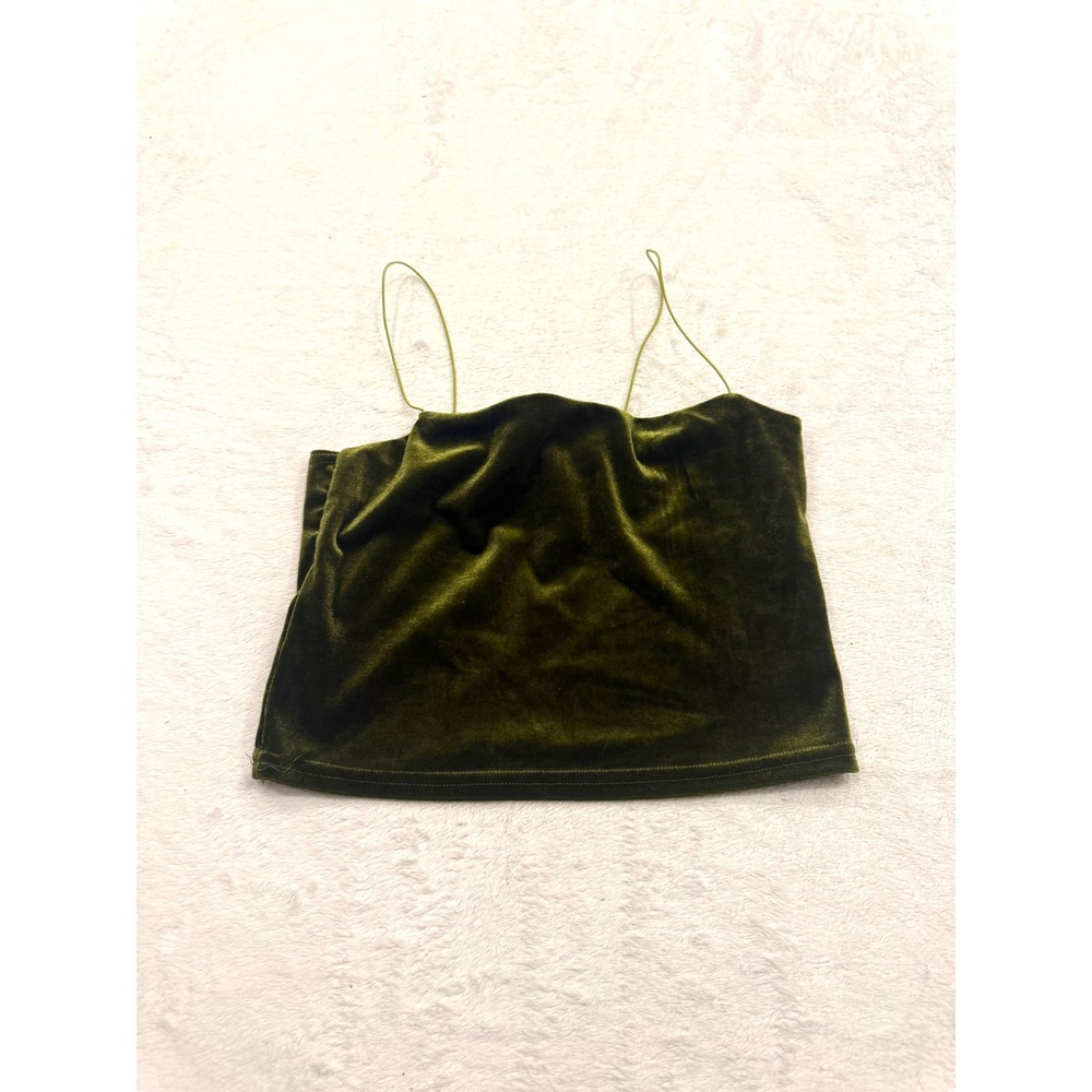 Brandy Melville Olive Green Velvet Cropped Camisole Top One Size Spaghetti Strap